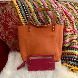 Portland Leather Goods Large Tote with Tandles & Adriana Pouch NWOT